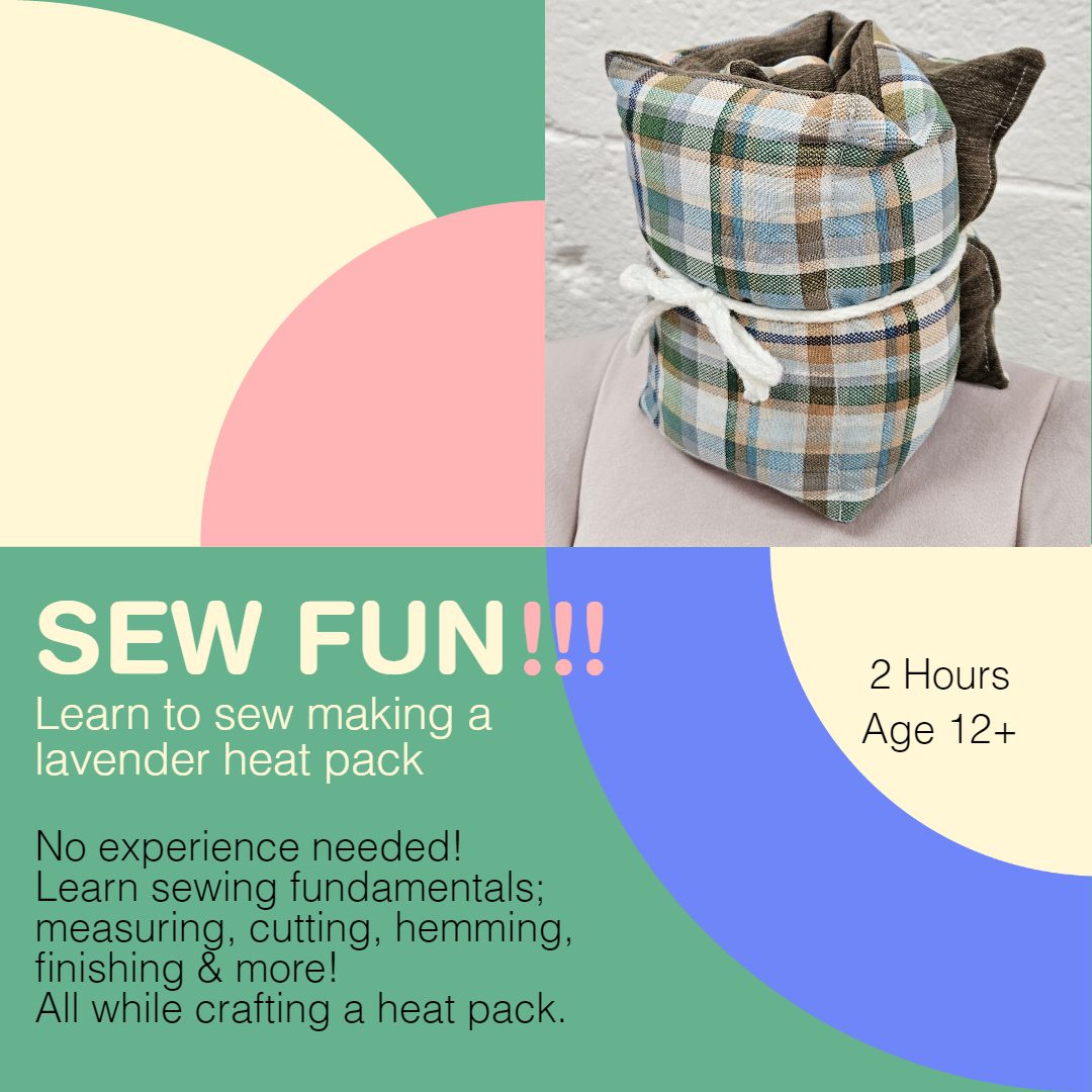 A picture of some fabric and text that says sew fun