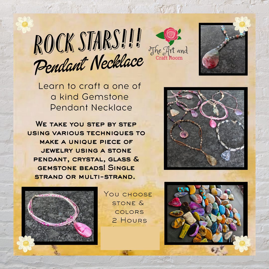 A poster with instructions for making a rock stars pendant necklace.