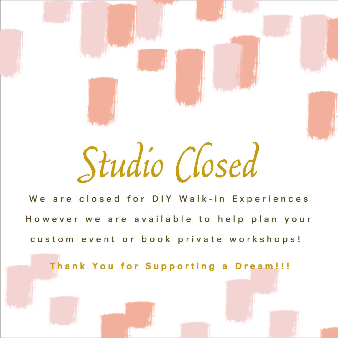 A pink and white background with the words studio closed.