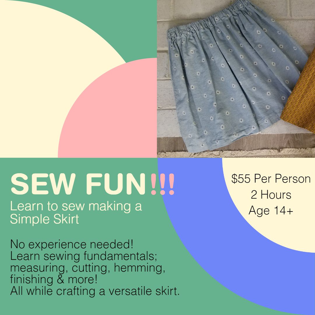 A poster with instructions for sewing a skirt.