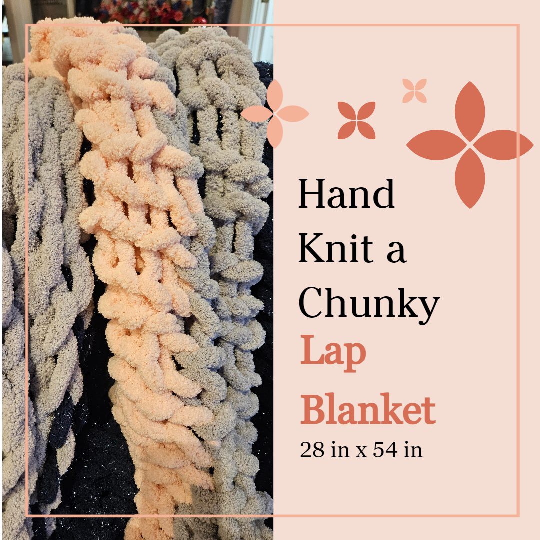 A hand knit blanket is made of two different colors.