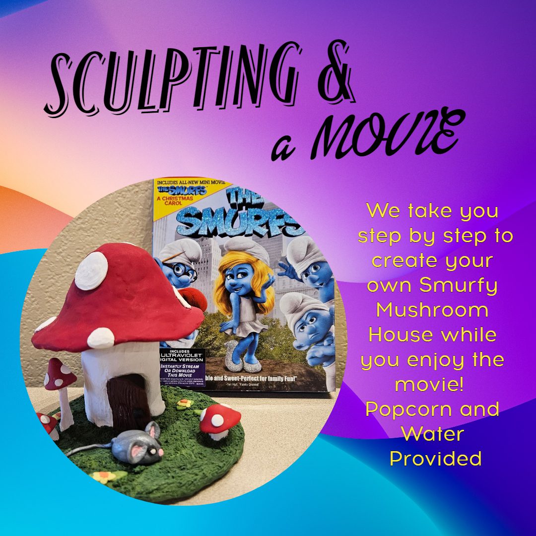 A smurf house is shown with the words sculpting and a mouse.