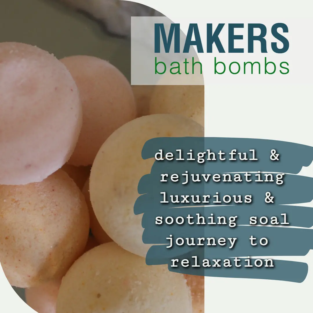 A close up of some bath bombs with text