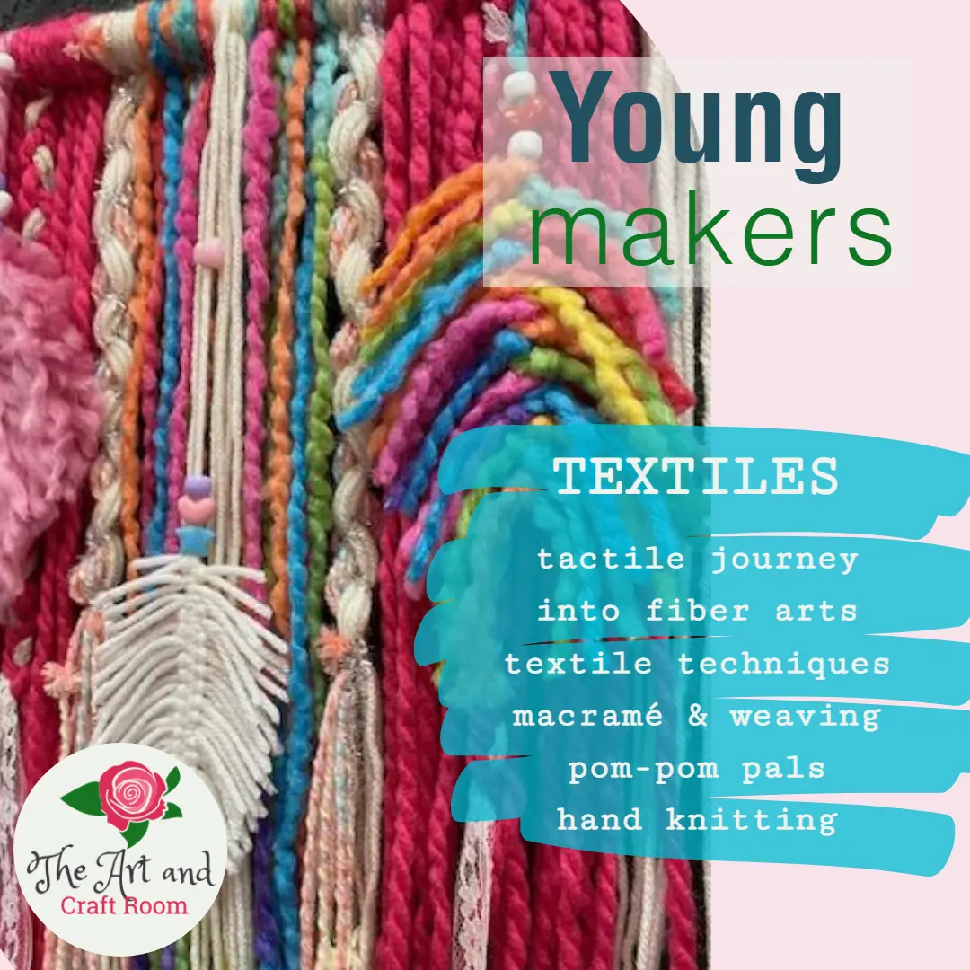 A poster with yarn and text that says young makers.