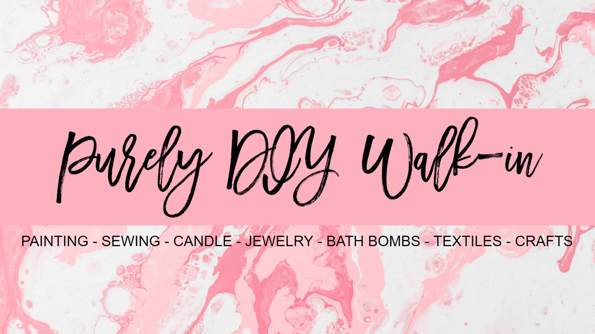 A pink and white marble background with the words weekly diy walk written in black.