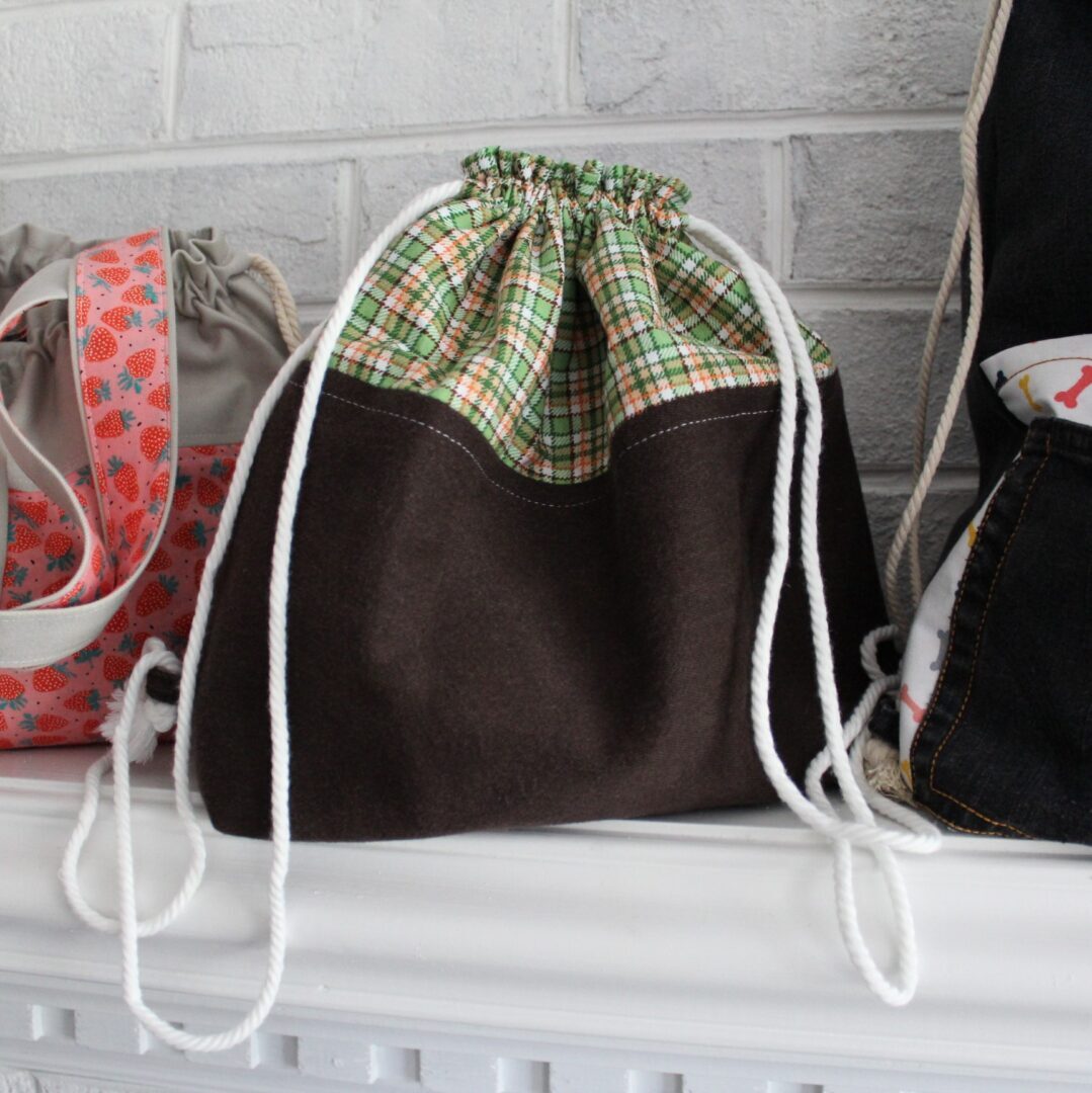 A close up of several bags on a shelf